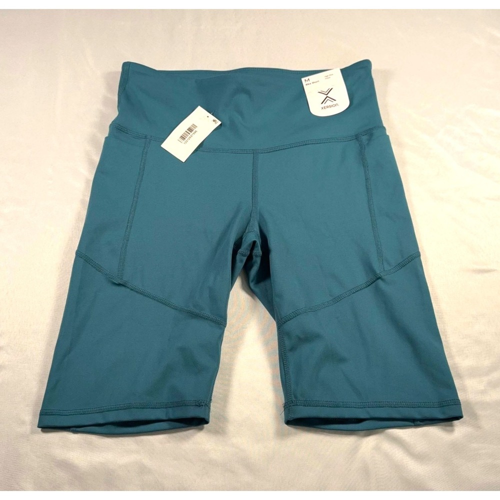 Xersion Bike‎ Shorts High Rise Fitted Non-Padded Womens Size M Teal Stretch NEW
